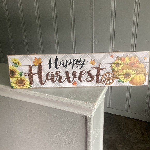 NWT Beautiful Glittered Happy HARVEST Fall Pumpkin Sunflower π» Decoration Sign - Picture 13 of 16